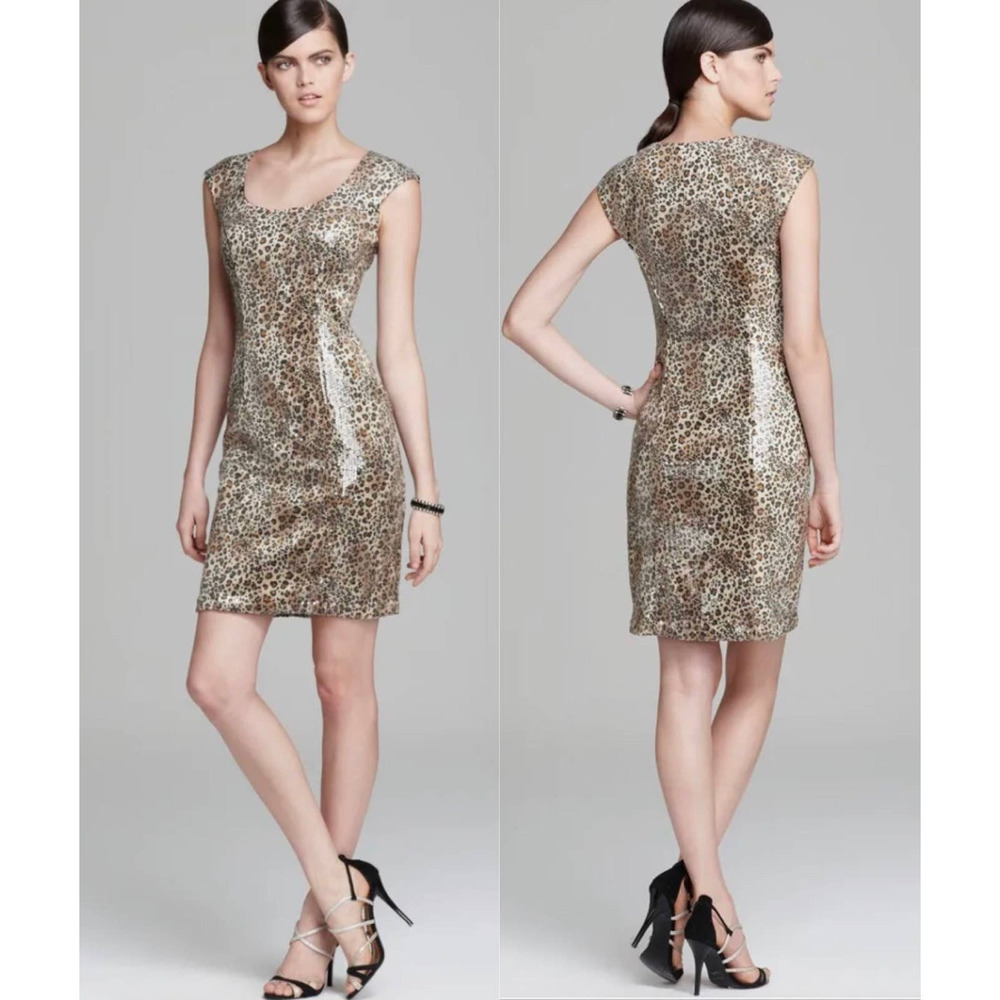 NWT Sue Wong Nocturne Leopard Sequin Pencil Mini Dress Size 6​​​